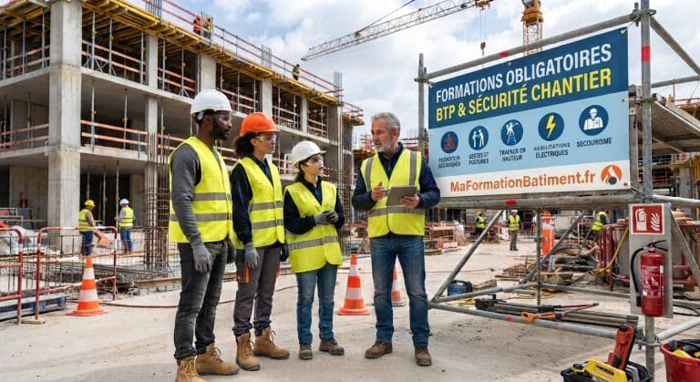 Artisan du bâtiment équipé de ses EPI sur un chantier sécurisé