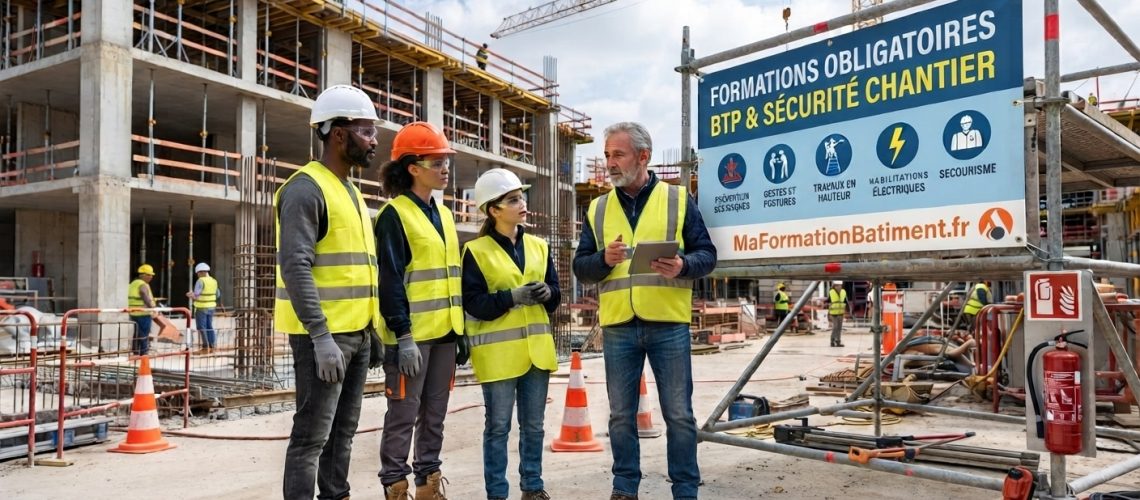 Artisan du bâtiment équipé de ses EPI sur un chantier sécurisé